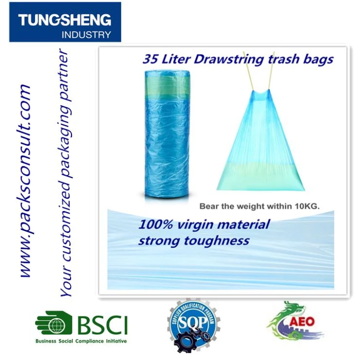 35 Liters HDPE Drawstring Trash Bags
