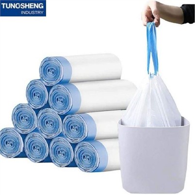 Household White Garbage With Blue Drawstring